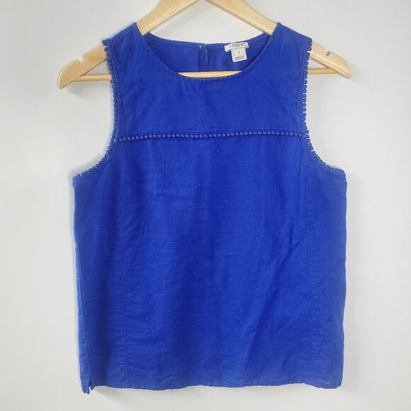 J Crew linen and Cotton blend decorative blue tank top Size 2 - Picture 1 of 6